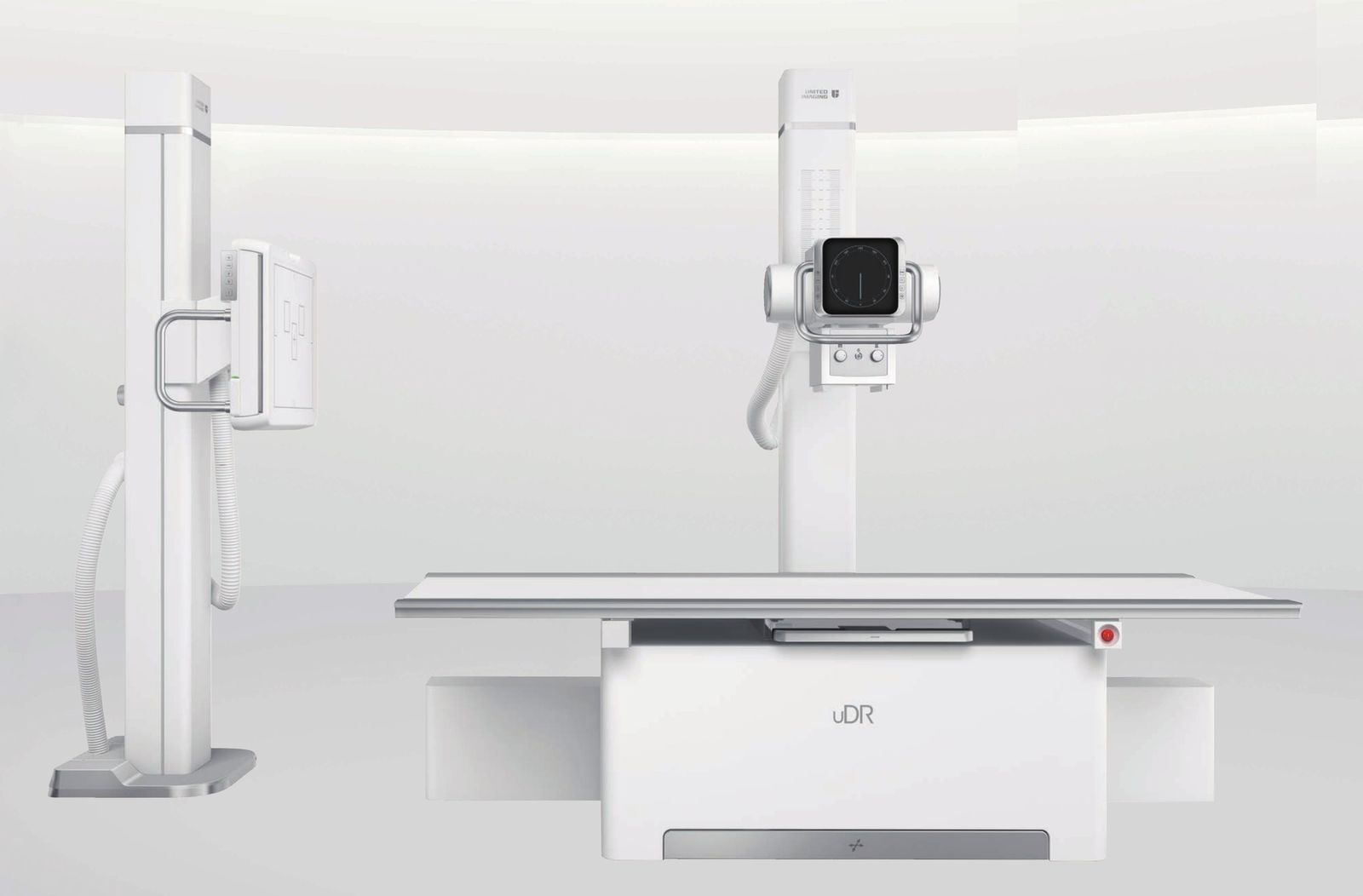 Floor-mounted digital radiography system with table and wall stand